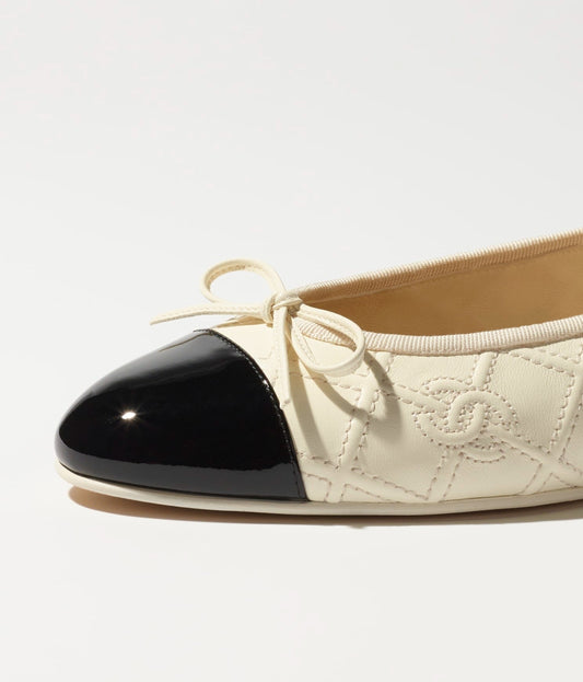 BALLET FLATS IVORY BLACK LAMBSKIN - 35