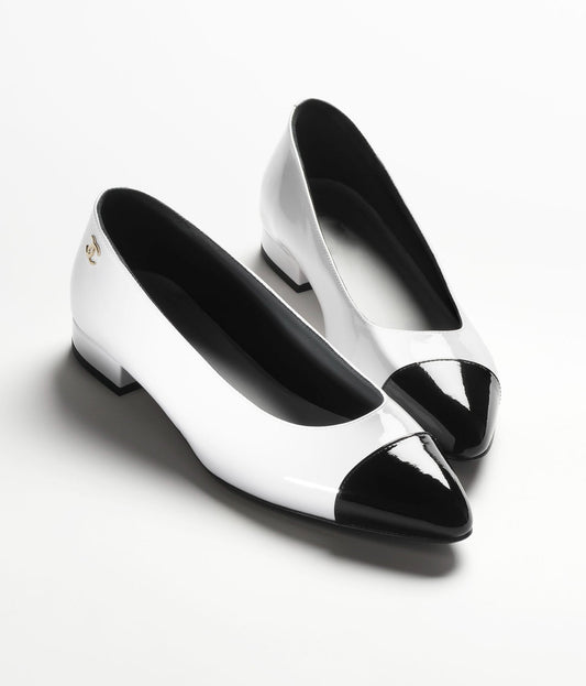 BALLET FLATS WHITE BLACK PATENT CALFSKIN - 35