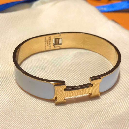 Hermes Clic Clac H Bracelet Gold In Light BlueH