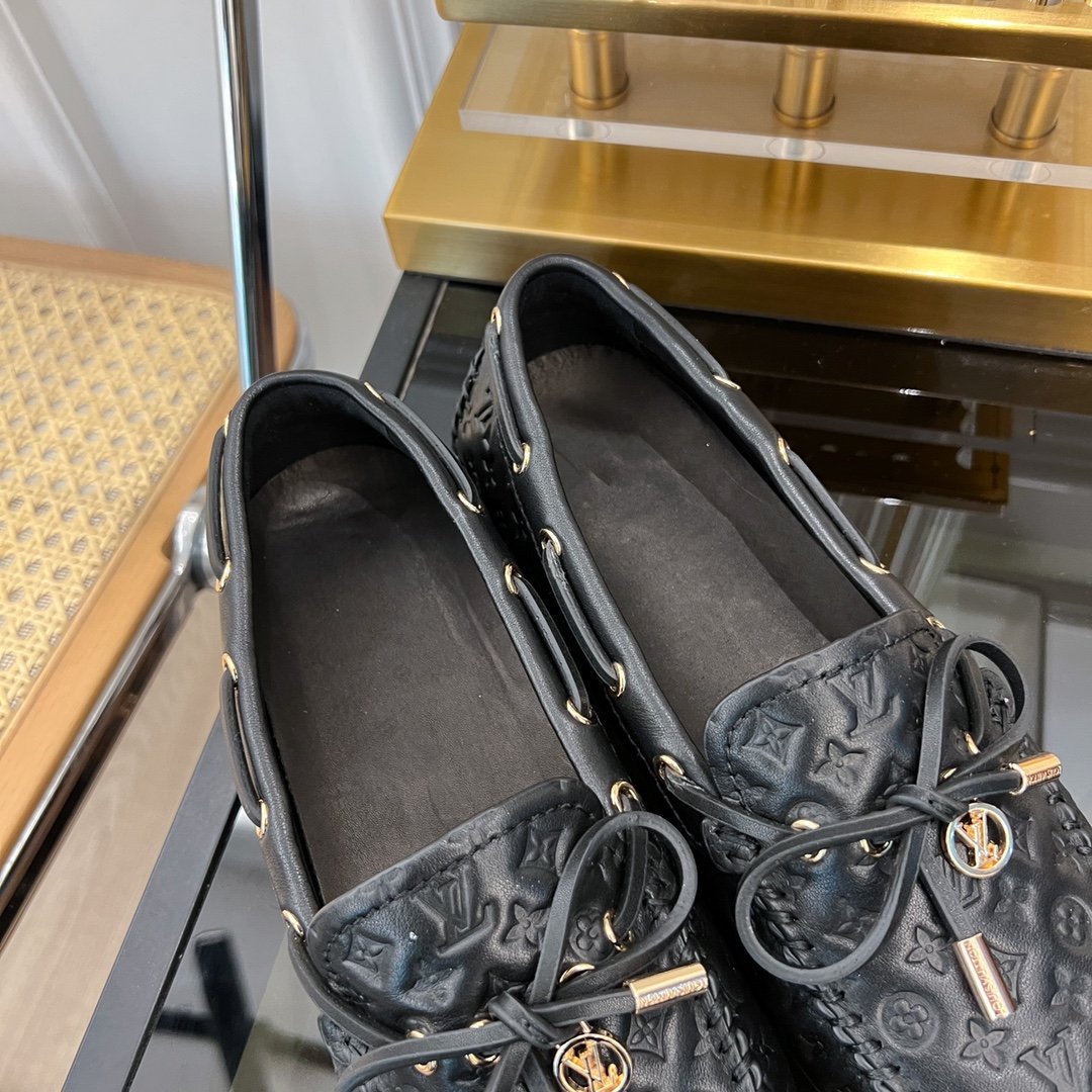 LV GLORIA FLAT LOAFER LOGO STAMPING BLACK - 35