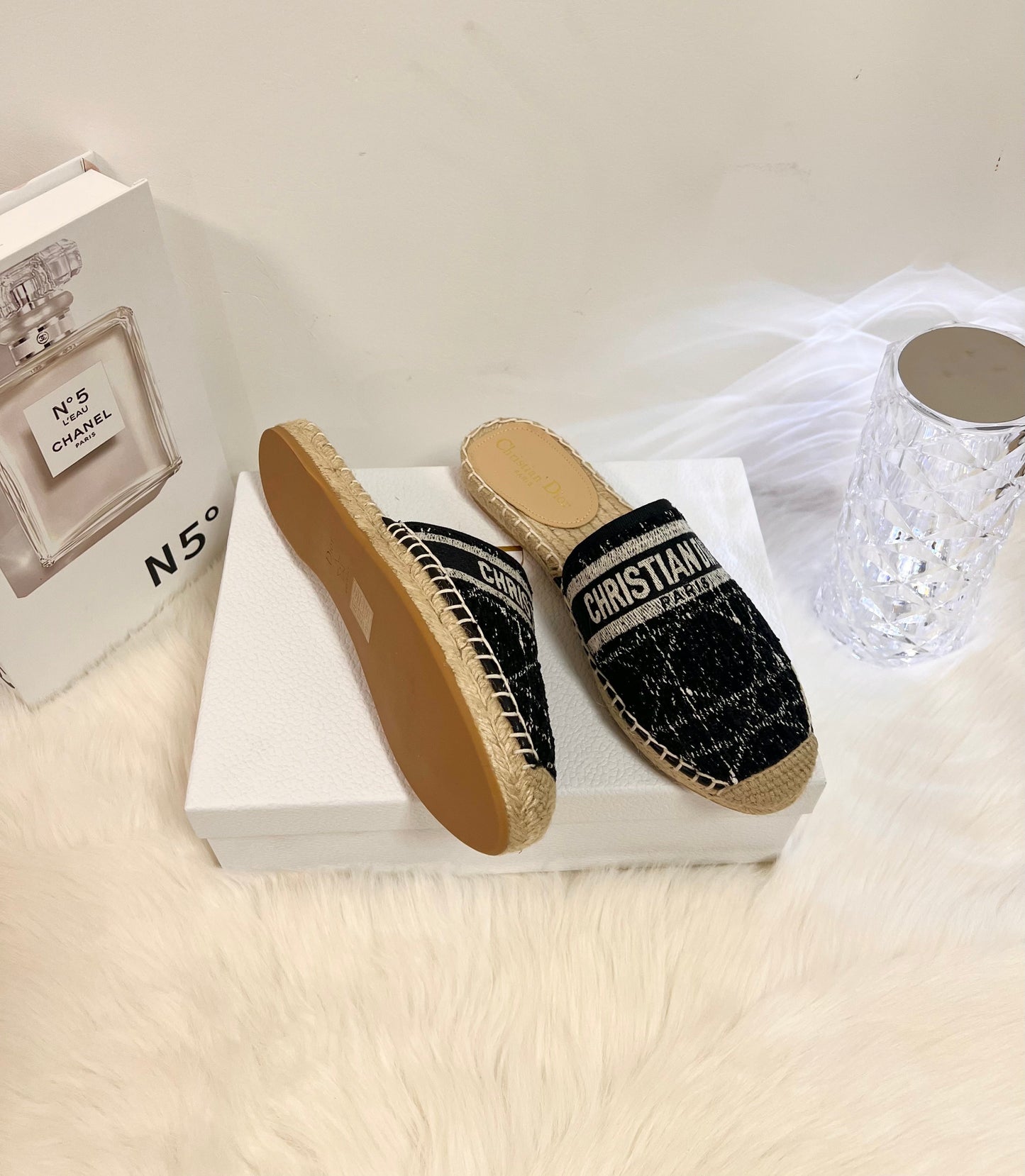 GRANVILLE ESPADRILLE BLACK OBLIQUE EMBROIDERED COTTON MULE - 36