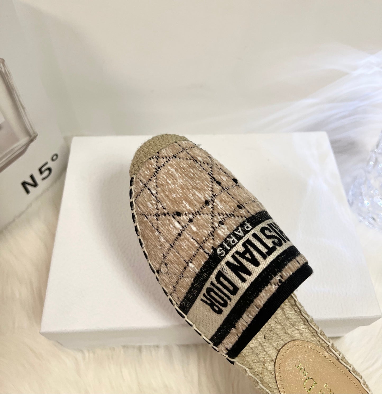 GRANVILLE ESPADRILLE CAMEL BEIGE OBLIQUE EMBROIDERED COTTON MULE - 36