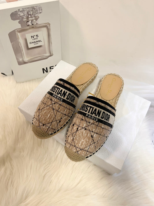 GRANVILLE ESPADRILLE CAMEL BEIGE OBLIQUE EMBROIDERED COTTON MULE - 36