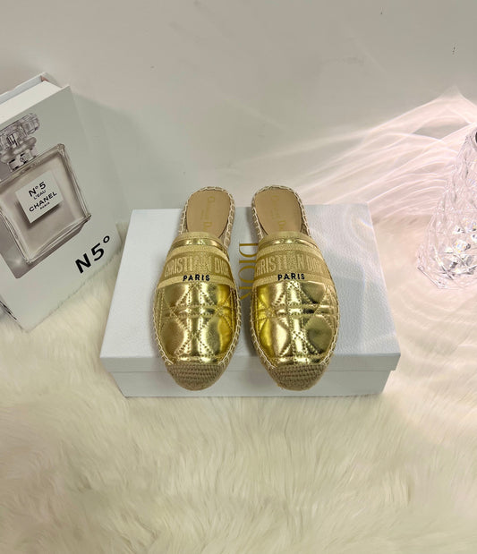 GRANVILLE ESPADRILLE MULE GOLD QUILTED CANNAGE CALFSKIN - 36