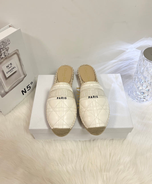 GRANVILLE ESPADRILLE MULE WHITE QUILTED CANNAGE CALFSKIN - 36