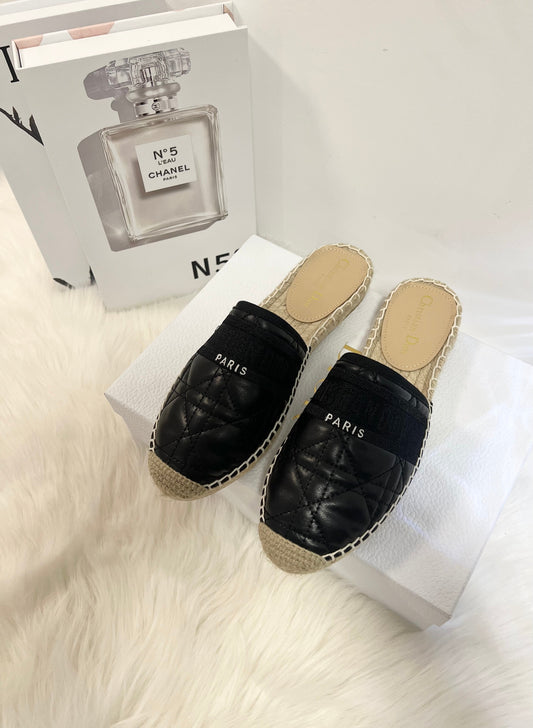 GRANVILLE ESPADRILLE MULE BLACK QUILTED CANNAGE CALFSKIN - 36