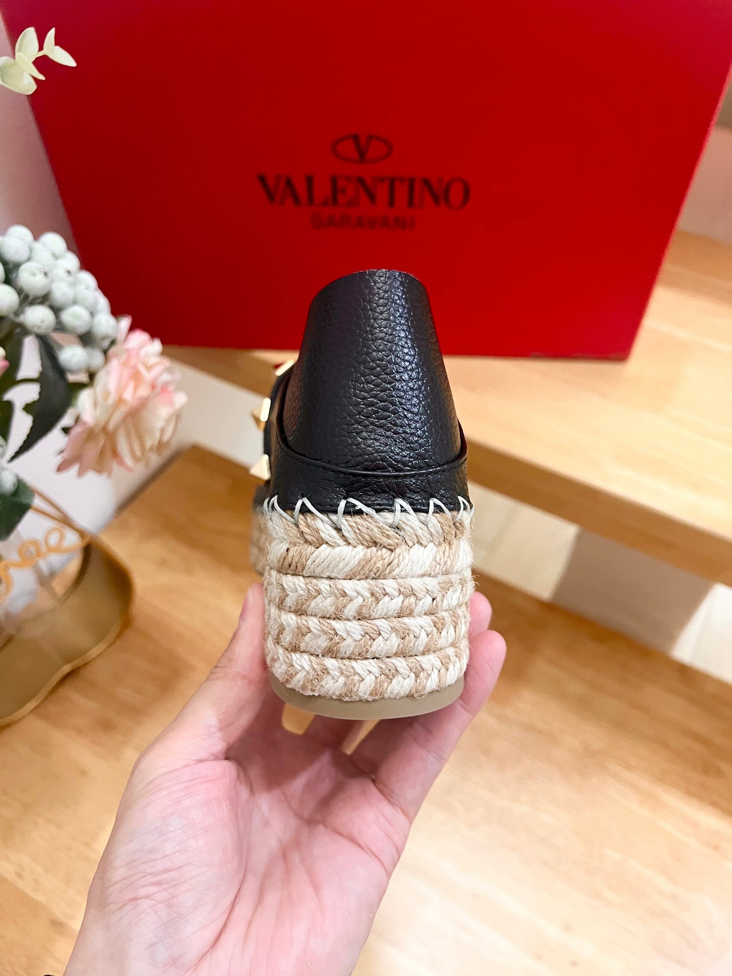 FLAT ESPADRILLE IN BLACK CALFSKIN 2 CM WITH STUDS - 36