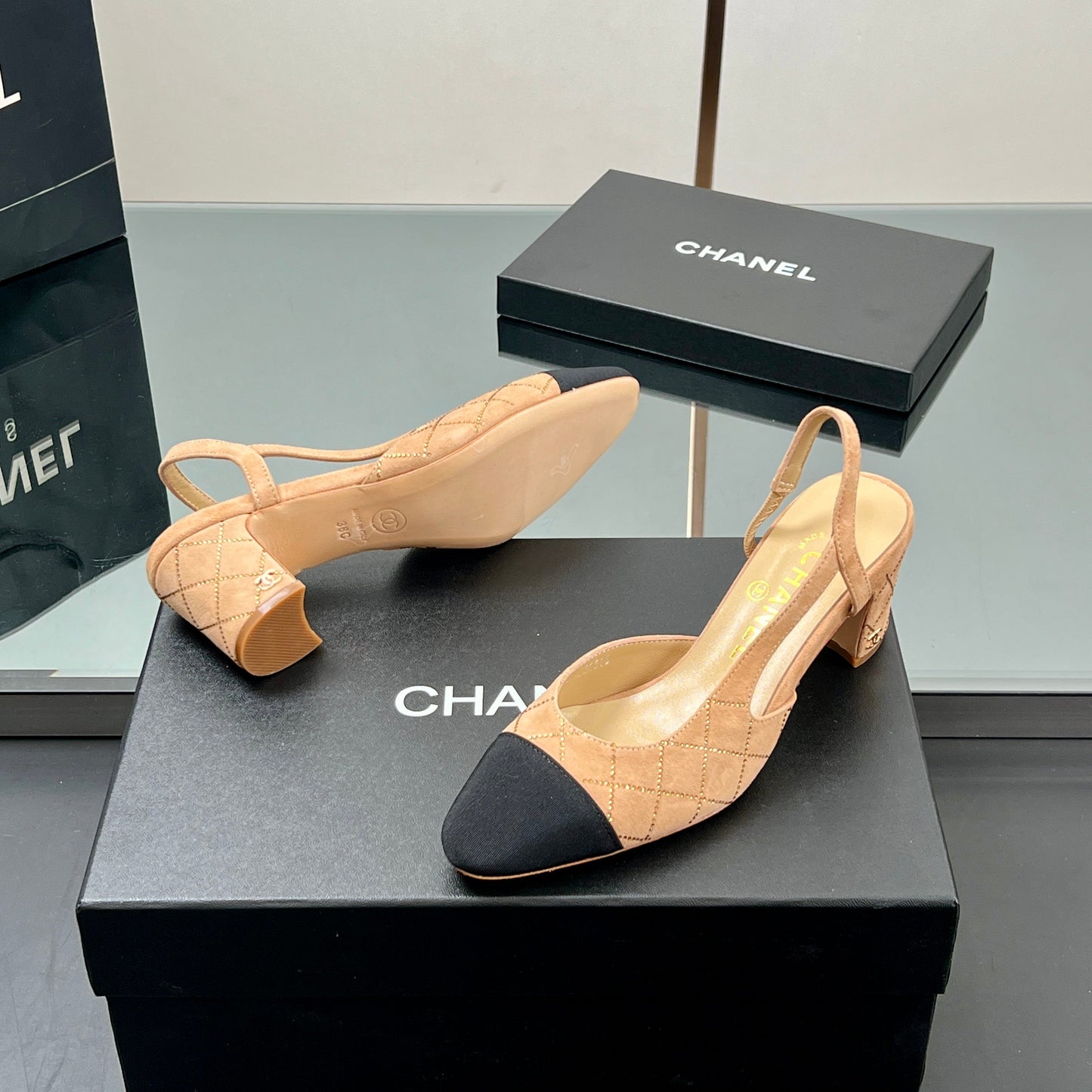CC SLINGBACK 25S 65 MM IN BEIGE SUEDE AND CRYSTALS - 35