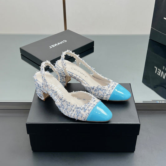CC SLINGBACK 25S 65 MM СИНІЙ ТВІД І ГЛЯНЦЕВА ШКІРА - 35