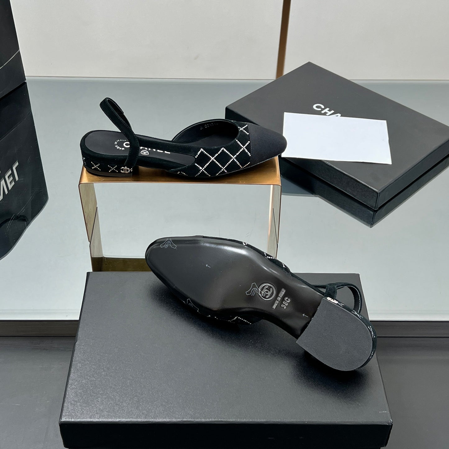 CC SLINGBACK 25S 25 MM IN BLACK SUEDE AND CRYSTALS - 35