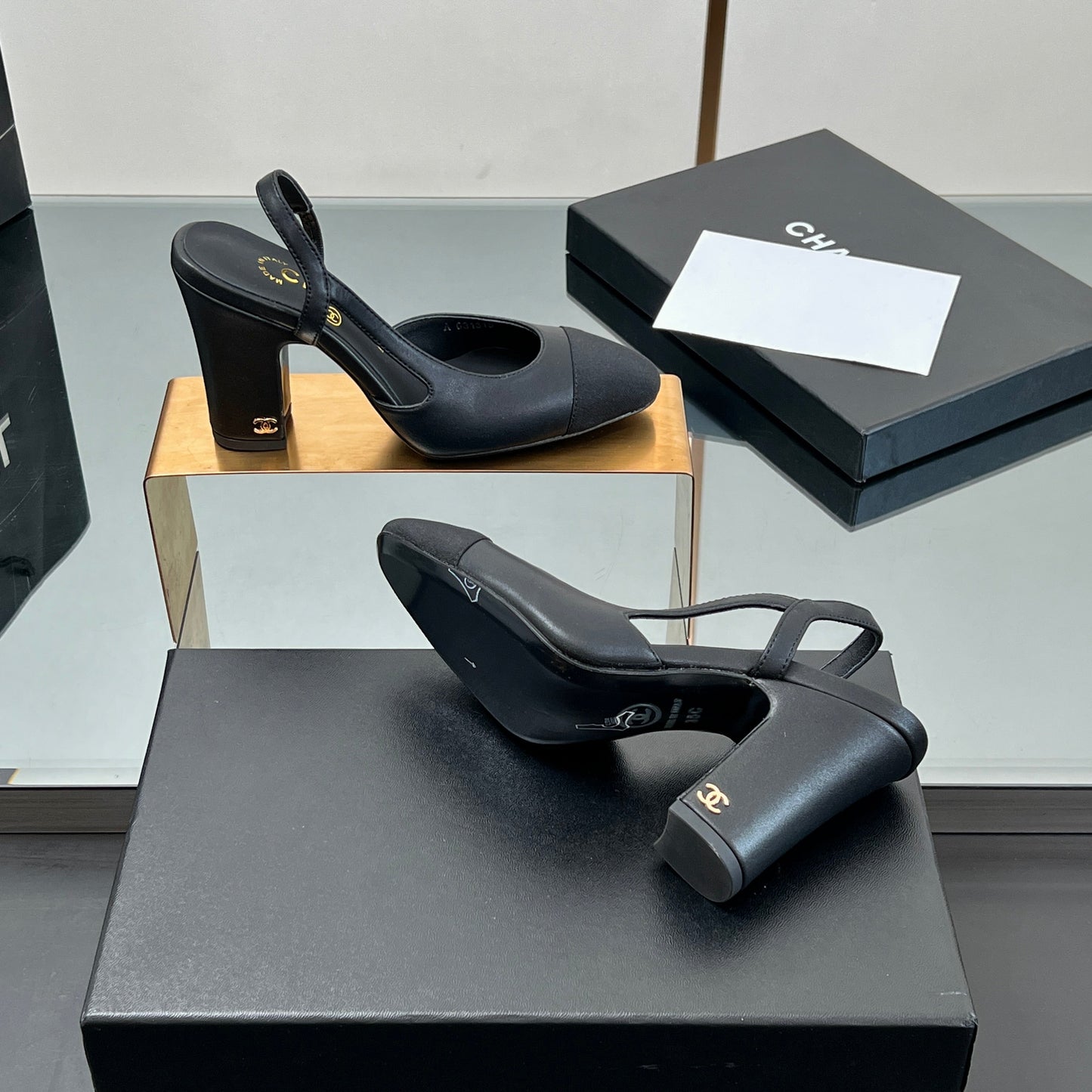CC HIGH SLINGBACK 25S 90 MM IN BLACK FABRIC MIX LAMBSKIN - 35