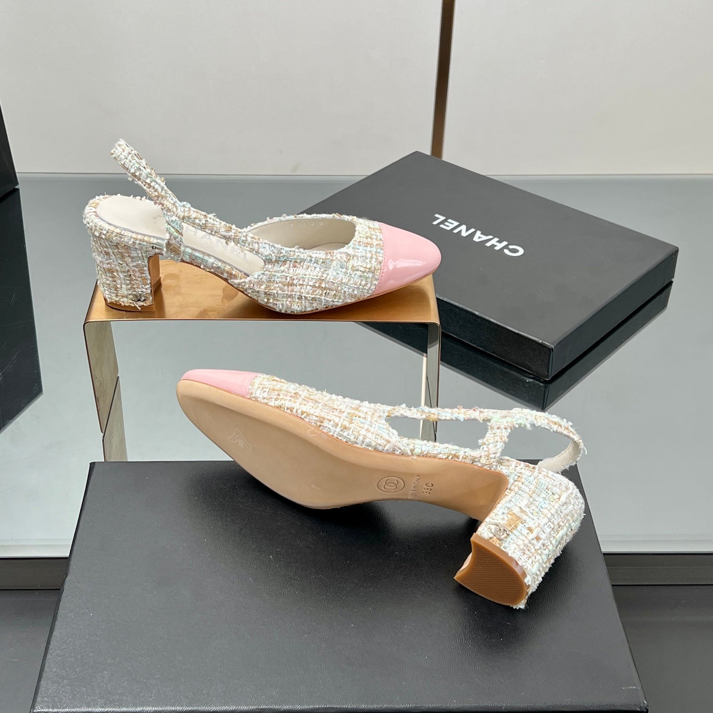 CC SLINGBACK 25S 65 MM IN PINK LAMBSKIN MIX TWEED - 35