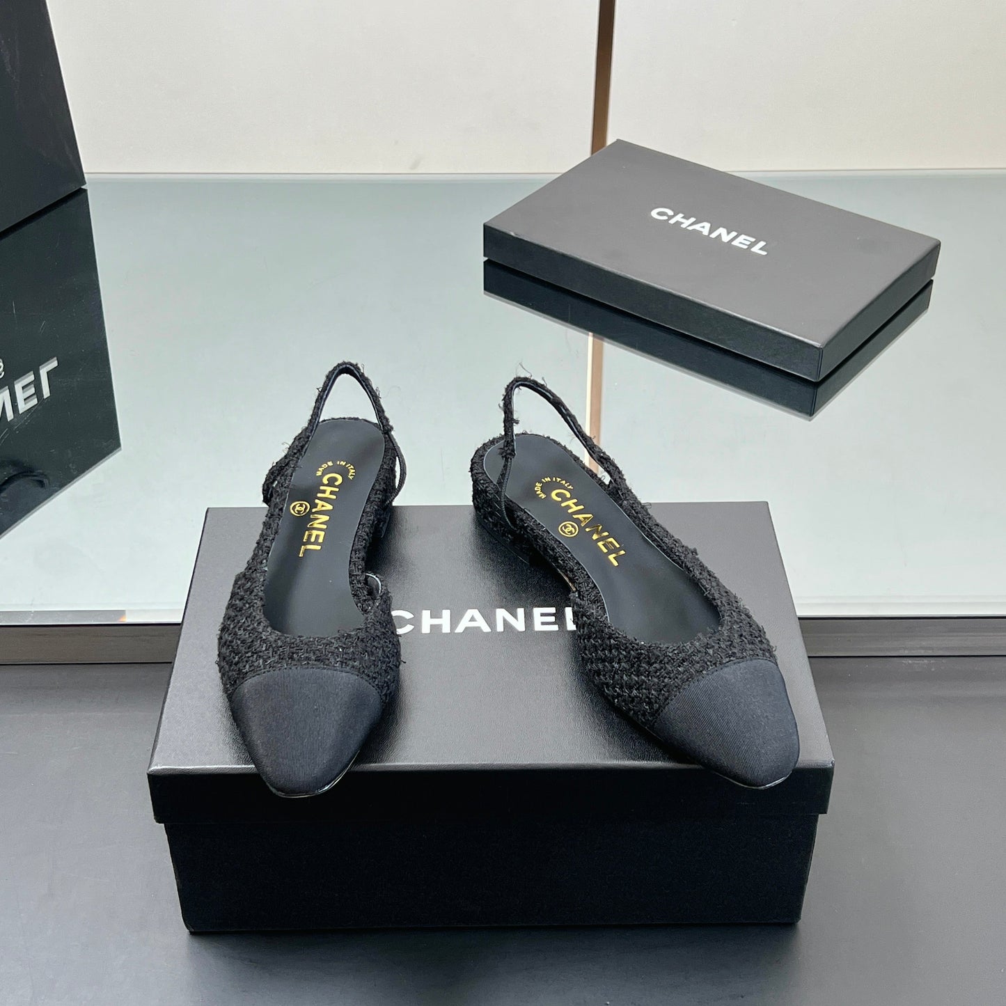 CC SLINGBACK 25S 25 MM IN BLACK TWEED AND FABRIC - 35