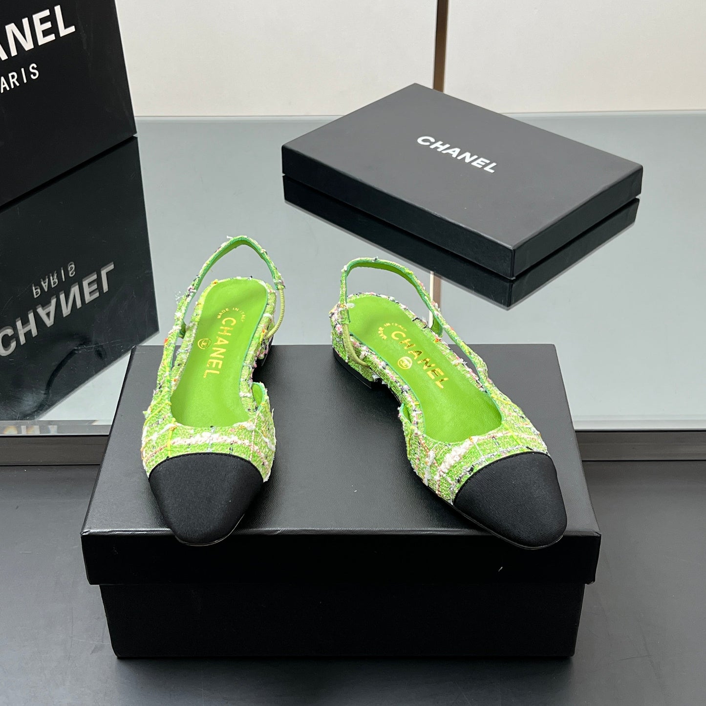 CC SLINGBACK 25S 25 MM IN GREEN FABRIC MIX TWEED - 35