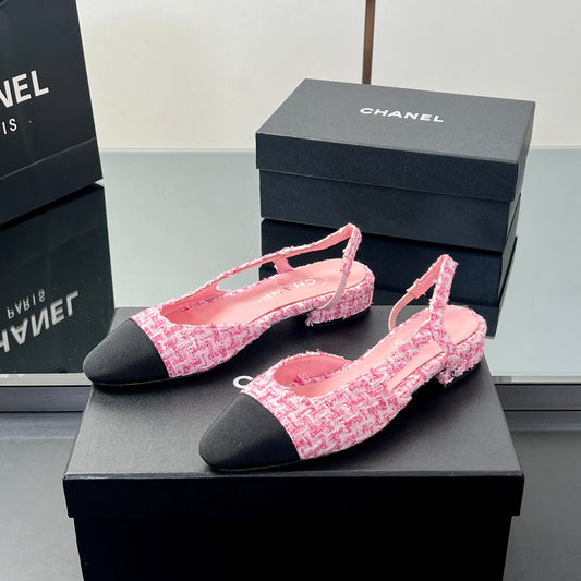БОСОНІЖКИ CC SLINGBACK 25S 25 ММ З РОЖЕВОГО ТВІДУ ТА ЧОРНОЇ ТКАНИНИ - 35
