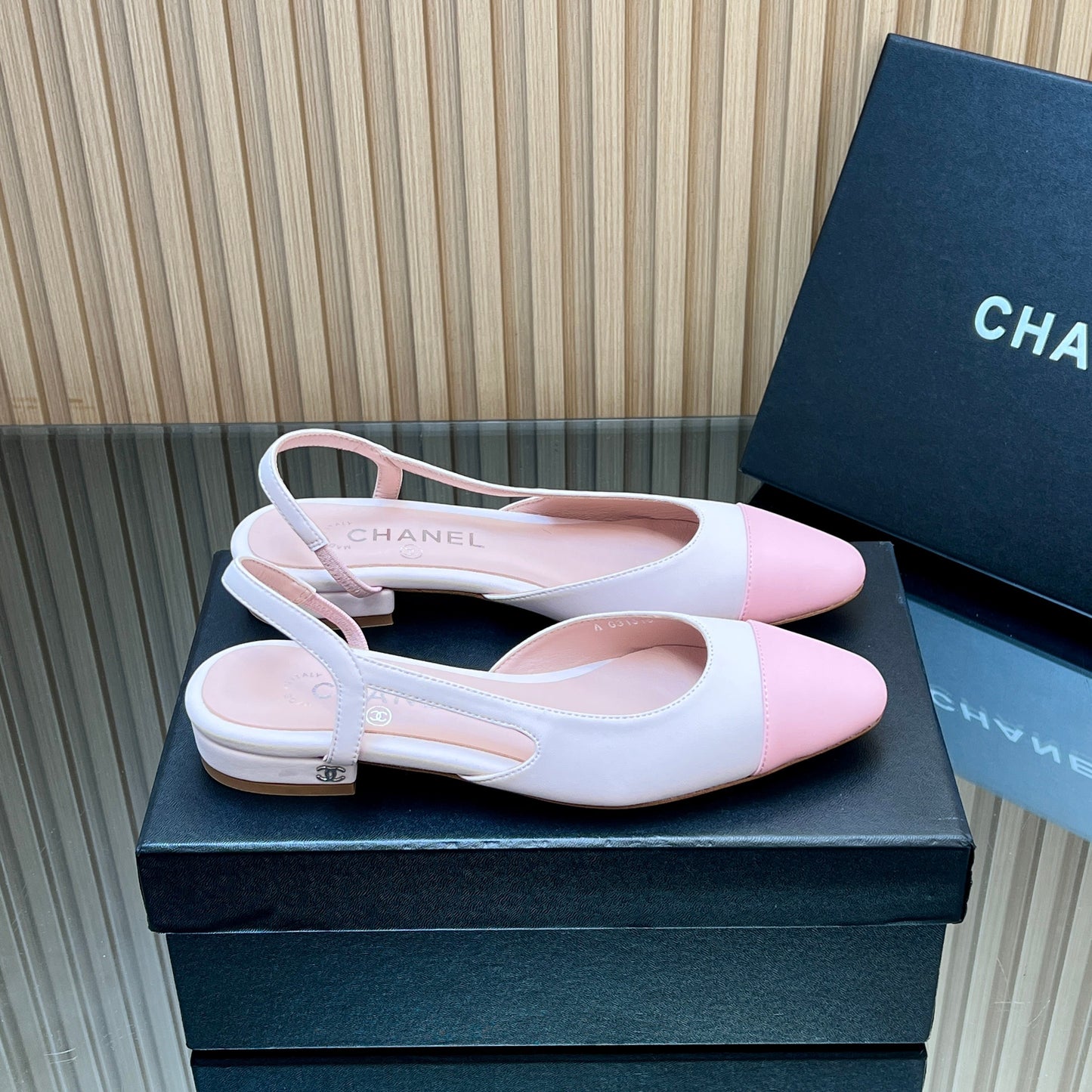 CHANEL 25S SLINGBACK SHOE FLATS IN LIGHT PINK CALFSKIN - 35