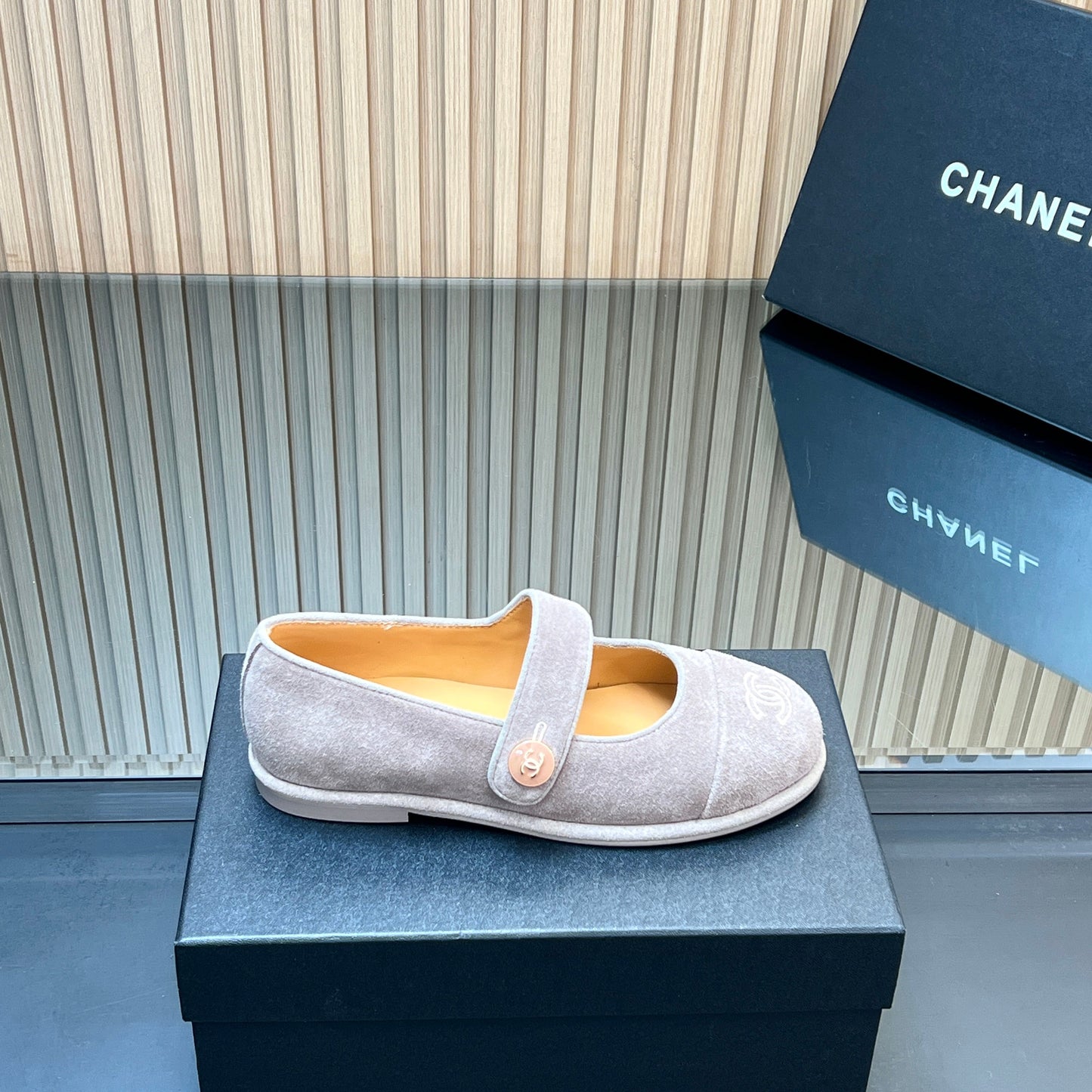 CHANEL 25S DOUBLE-STRAP MARY JANE SHOES IN LIGHT GRAY SUEDE - 35