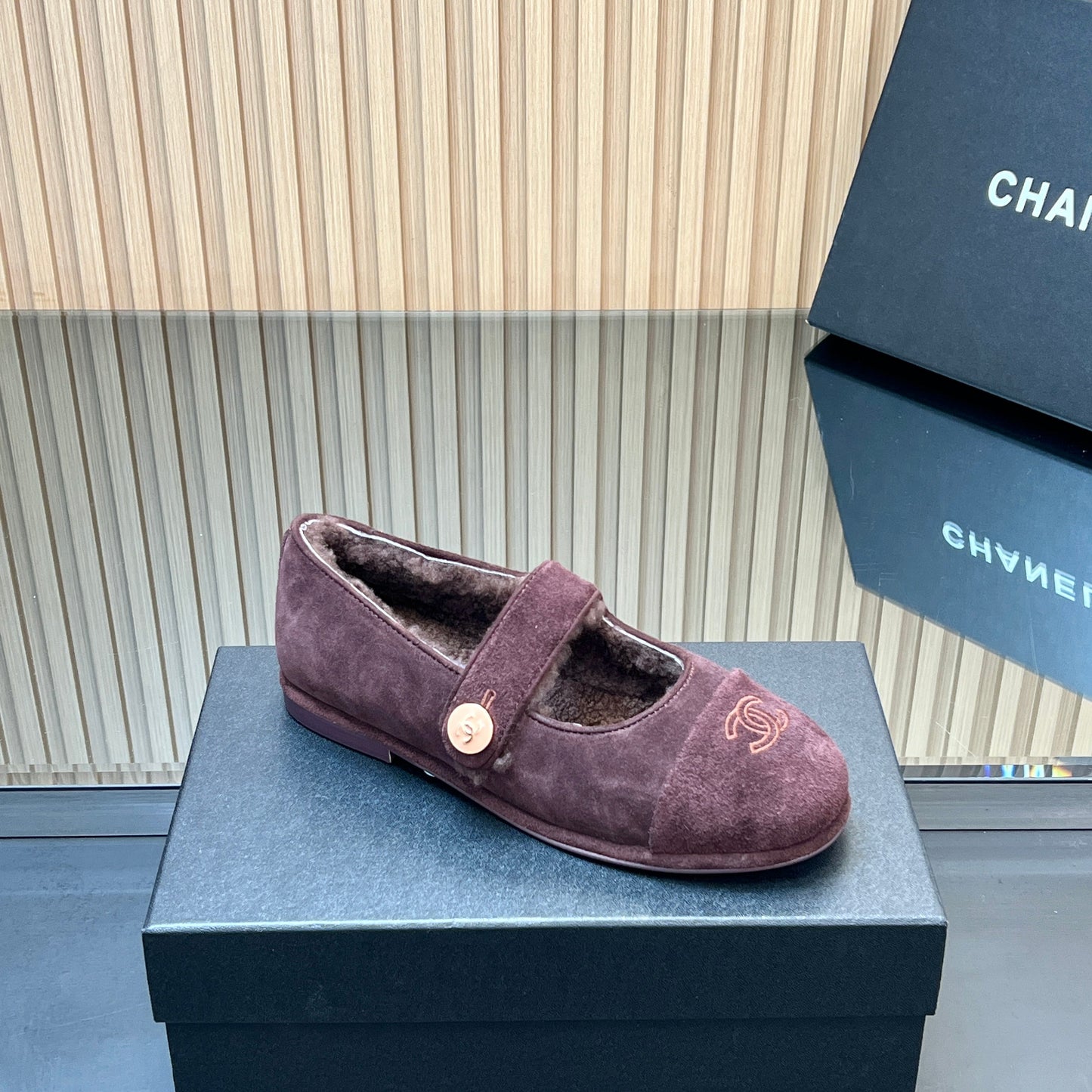 CHANEL 25S FURRY MARY JANE SHOES IN DARK PURPLE SUEDE - 35