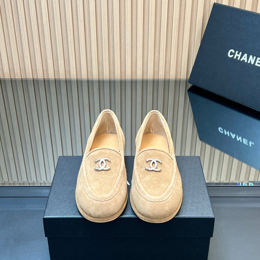 CHANEL 25S ТЕДДІ ЛОФЕРИ 15 ММ СВІТЛО-КОРИЧНЕВА ЗАМША СРІБНА ФУРНІТУРА - 35