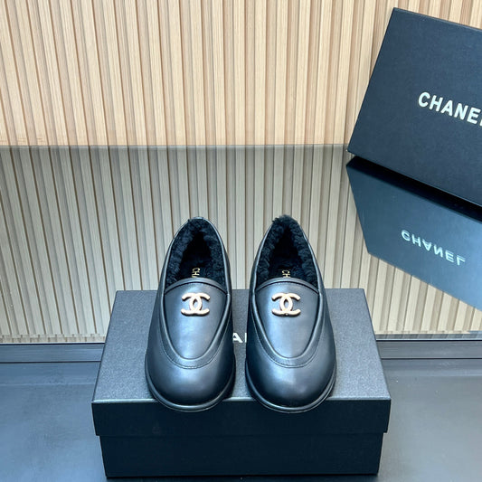 CHANEL 25S БАЛЕТКИ МЕРІ-ДЖЕЙН З ЧОРНОЇ ТЕЛЯЧОЇ ШКІРИ ТА ПІДКЛАДКОЮ ЗІ ШТУЧНОГО ХУТРА - 35