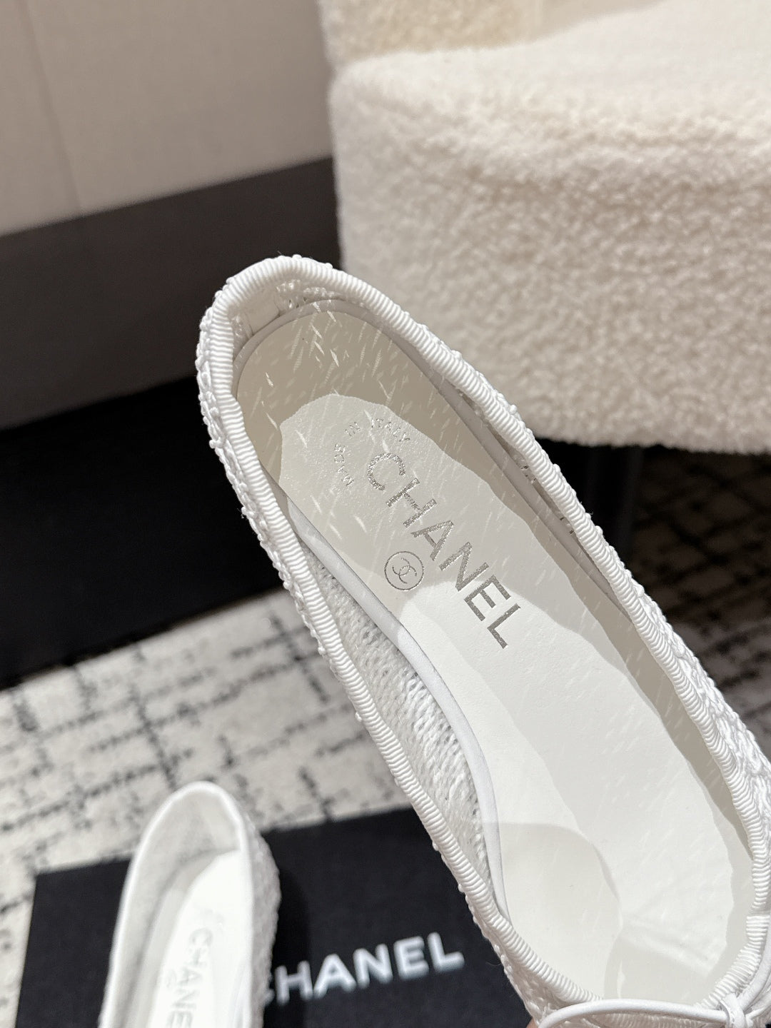 BALLET FLAT 25S IN WHITE MIX BLACK TWEED - 35