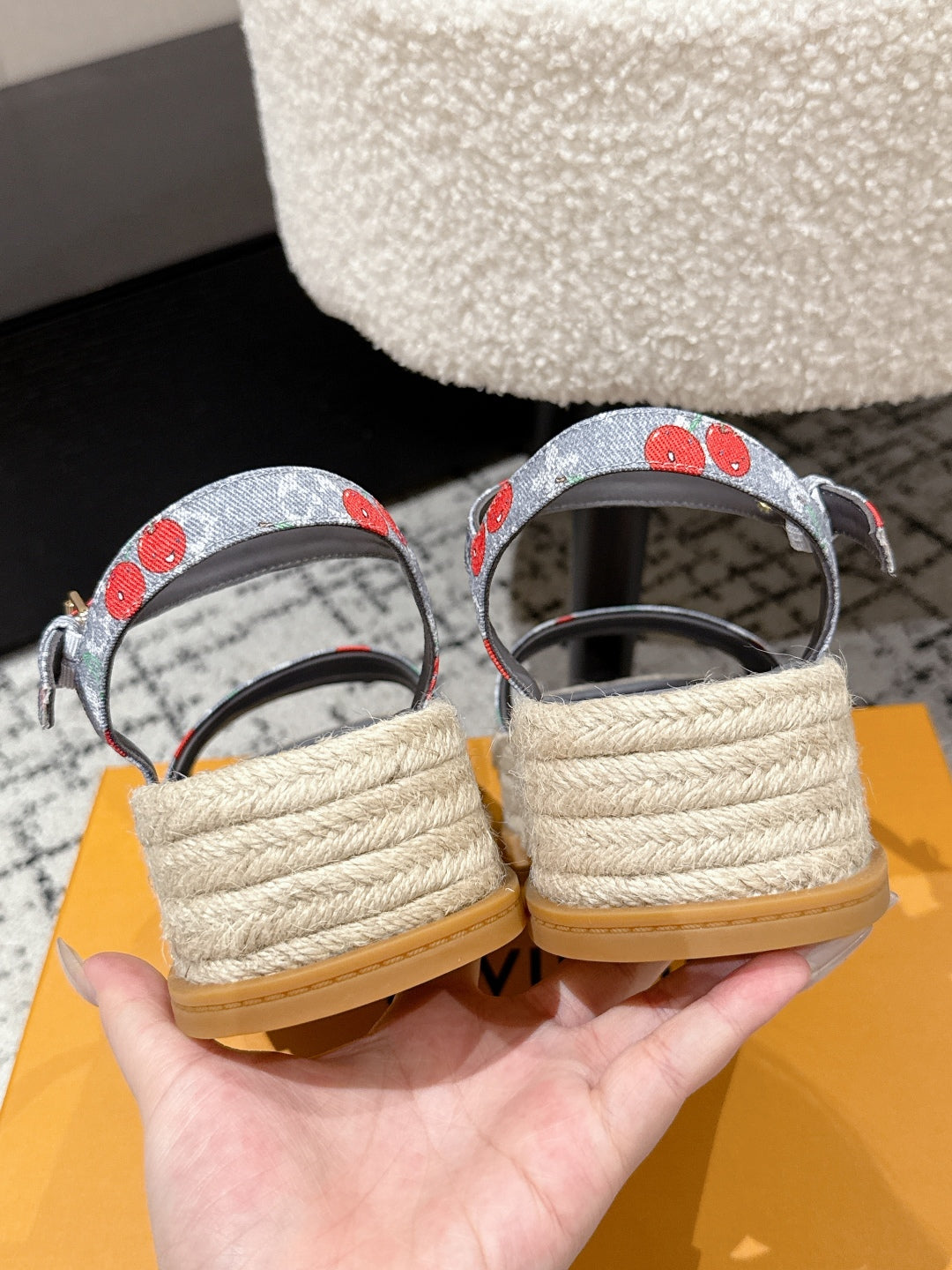LV PLATFORM ESPADRILLE SANDALS 25S IN GREY DENIM - 35