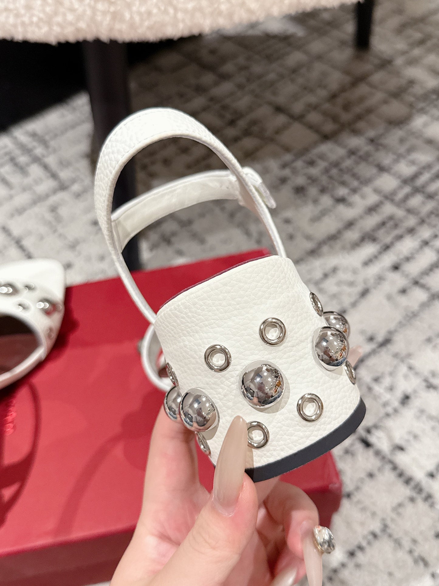 VLTN STUDDED BLOCK HEEL SANDALS 25S 60 MM IN WHITE LAMBSKIN - 35