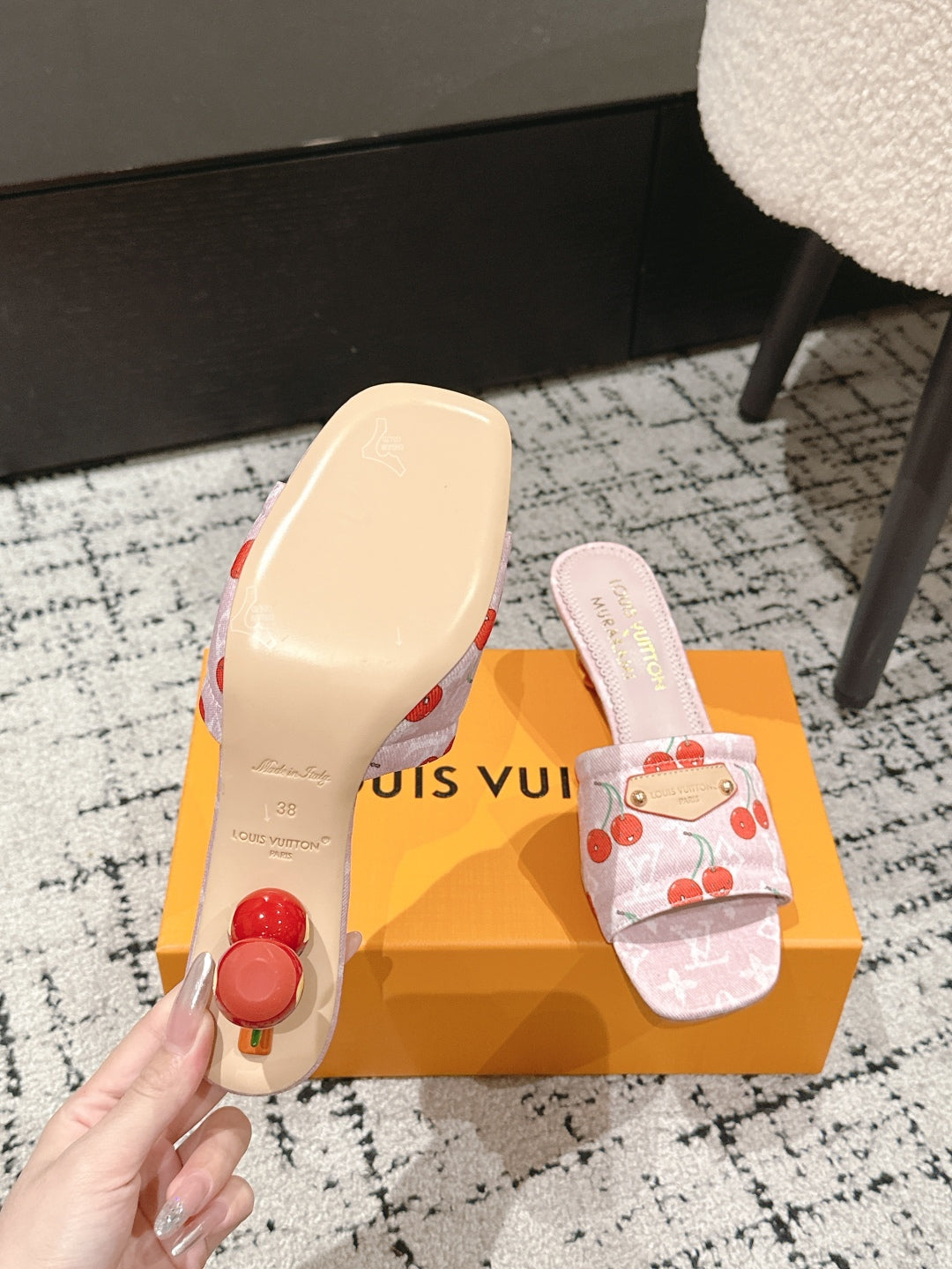 LV CHERRY HIGH HEELS 25S 55 MM IN LIGHT PINK DENIM STYLE 8 - 35
