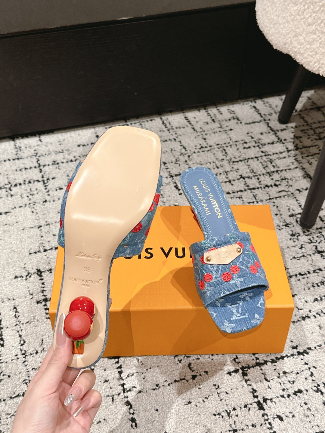 LV CHERRY HIGH HEELS 25S 55 MM IN BLUE DENIM STYLE 6 - 35