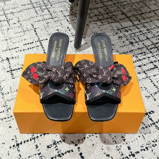 ТУФЛІ LV CHERRY НА ВИСОКИХ ПІДБОРАХ 25S ІЗ ЧОРНОЇ ТЕЛЯЧОЇ ШКІРИ З БАНТОМ, СТИЛЬ 12 - 35