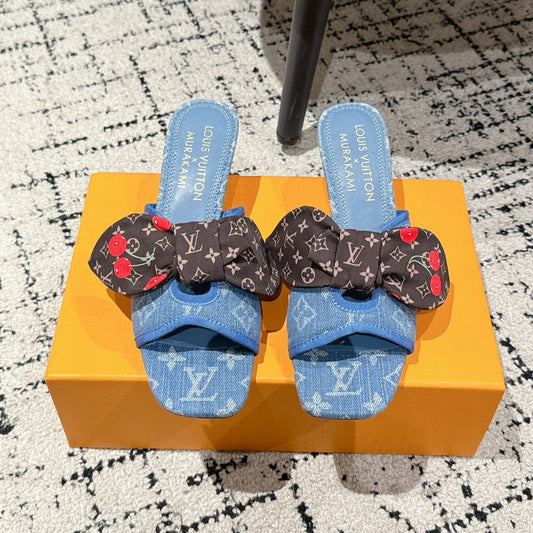 LV CHERRY HIGH HEELS 25S IN BLUE DENIM WITH BOW STYLE 8 - 35