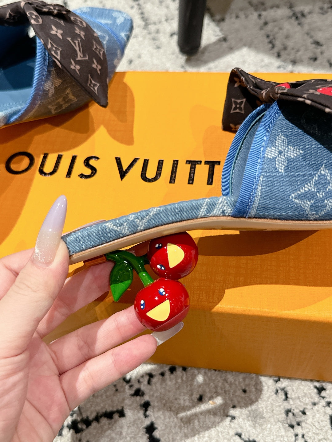LV CHERRY HIGH HEELS 25S IN BLUE DENIM WITH BOW STYLE 8 - 35
