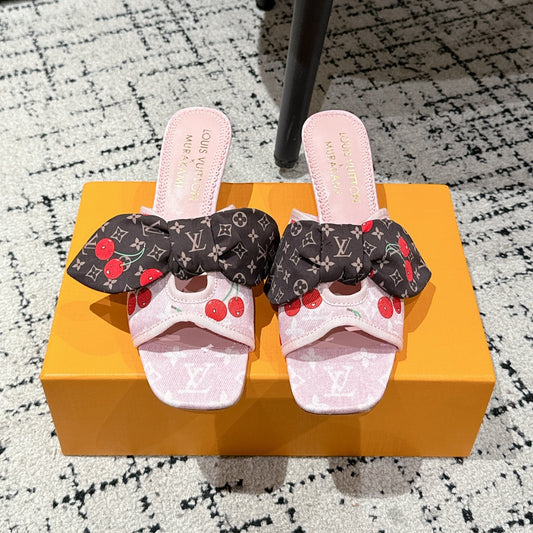 LV CHERRY HIGH HEELS 25S IN LIGHT PINK DENIM WITH BOW STYLE 4 - 35