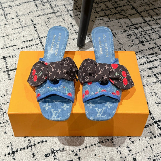 LV CHERRY HIGH HEELS 25S IN BLUE DENIM WITH BOW STYLE 3 - 35