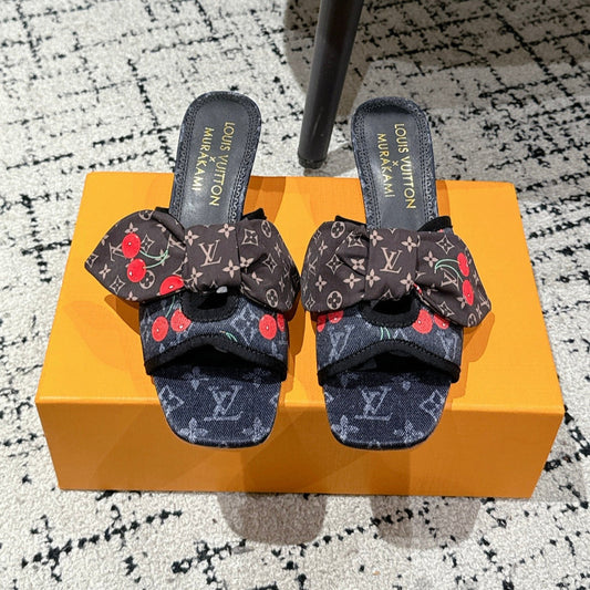 LV CHERRY HIGH HEELS 25S IN NAVY BLUE DENIM WITH BOW STYLE 2 - 35