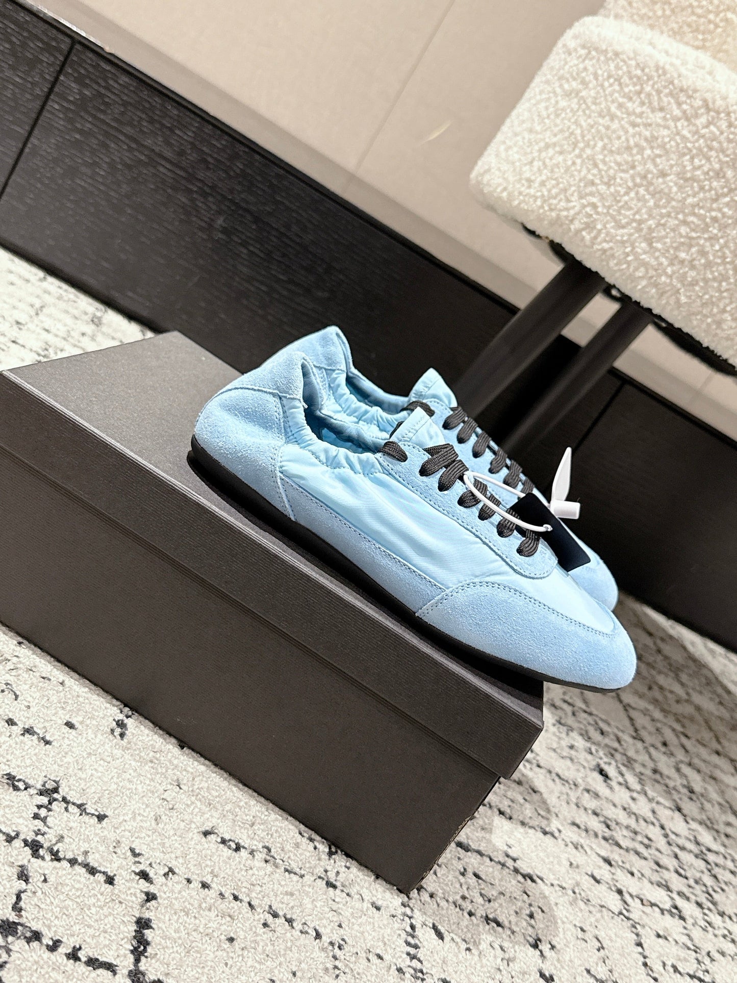 PRADA 25S COLLAPSE SNEAKERS IN LIGHT BLUE RE NYLON AND SUEDE - 35