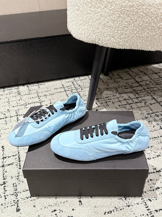 PRADA 25S COLLAPSE SNEAKERS IN LIGHT BLUE RE NYLON AND SUEDE - 35