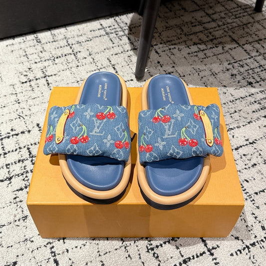БОСОНІЖКИ LV MIAMI-STYLE 25S ІЗ БЛАКИТНОГО ДЕНІМУ ТА ТЕЛЯЧОЇ ШКІРИ - 35