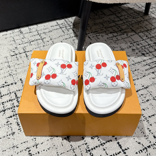 БОСОНІЖКИ LV MIAMI-STYLE 25S З БІЛОЇ ТКАНИНИ ТА ШКІРИ ТЕЛЯТИ - 35