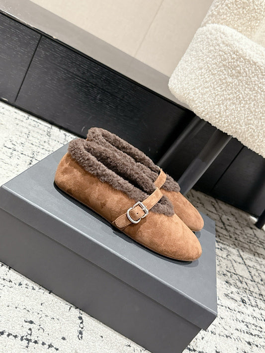 ALAIA 26S BALLET FLATS IN BROWN SUEDE AND WOOL