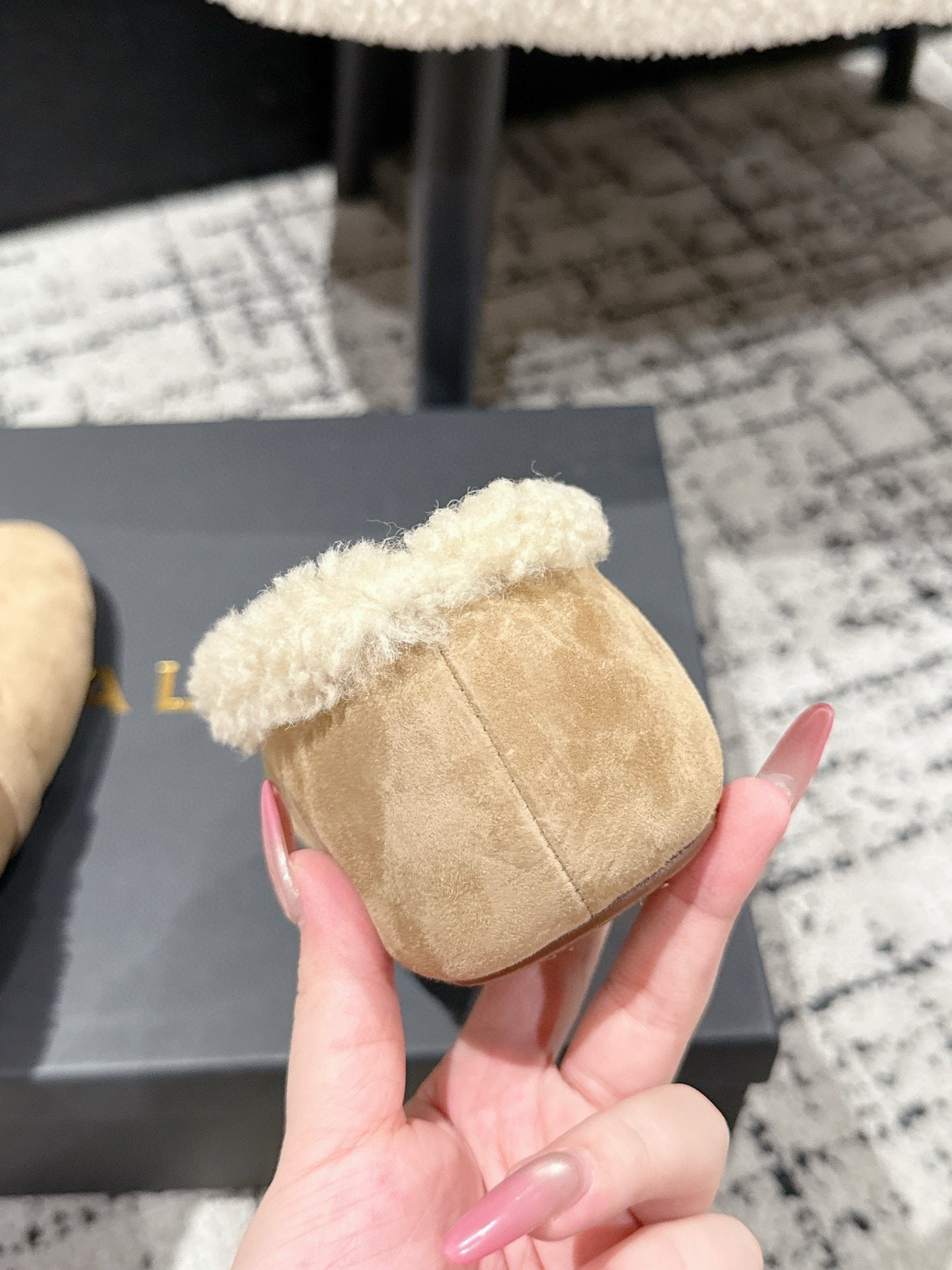 ALAIA 26S BALLET FLATS IN DARK BEIGE SUEDE AND WOOL