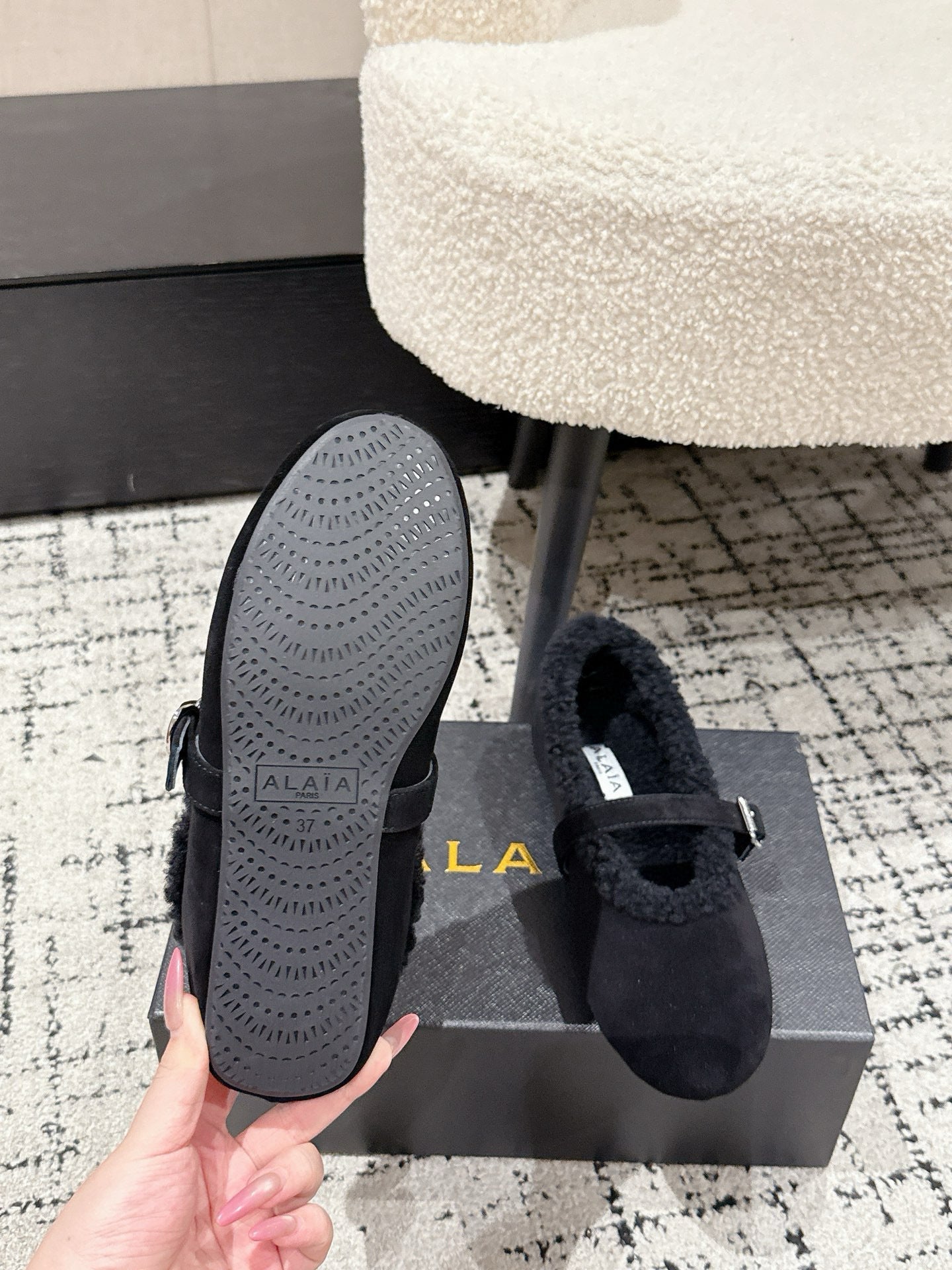 ALAIA 26S BALLET FLATS IN BLACK SUEDE AND WOOL