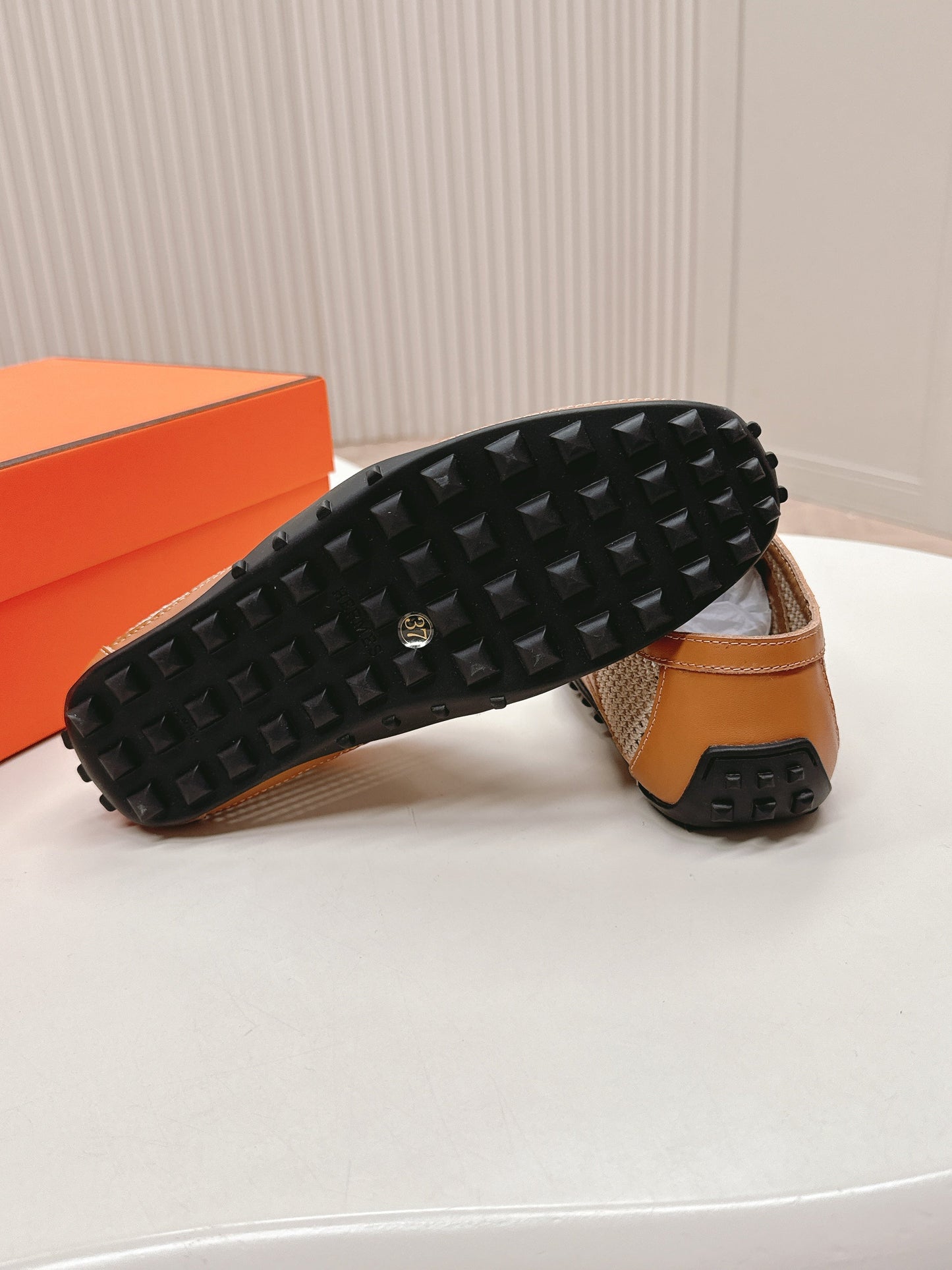 KIGA SNEAKER IN WHITE CROCHET KNIT AND BRONZE BROWN CALFSKIN - 35