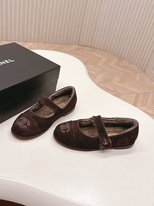 CHANEL FLAT MARY JANE SHOES 25S IN DARK BROWN VELVET - 35