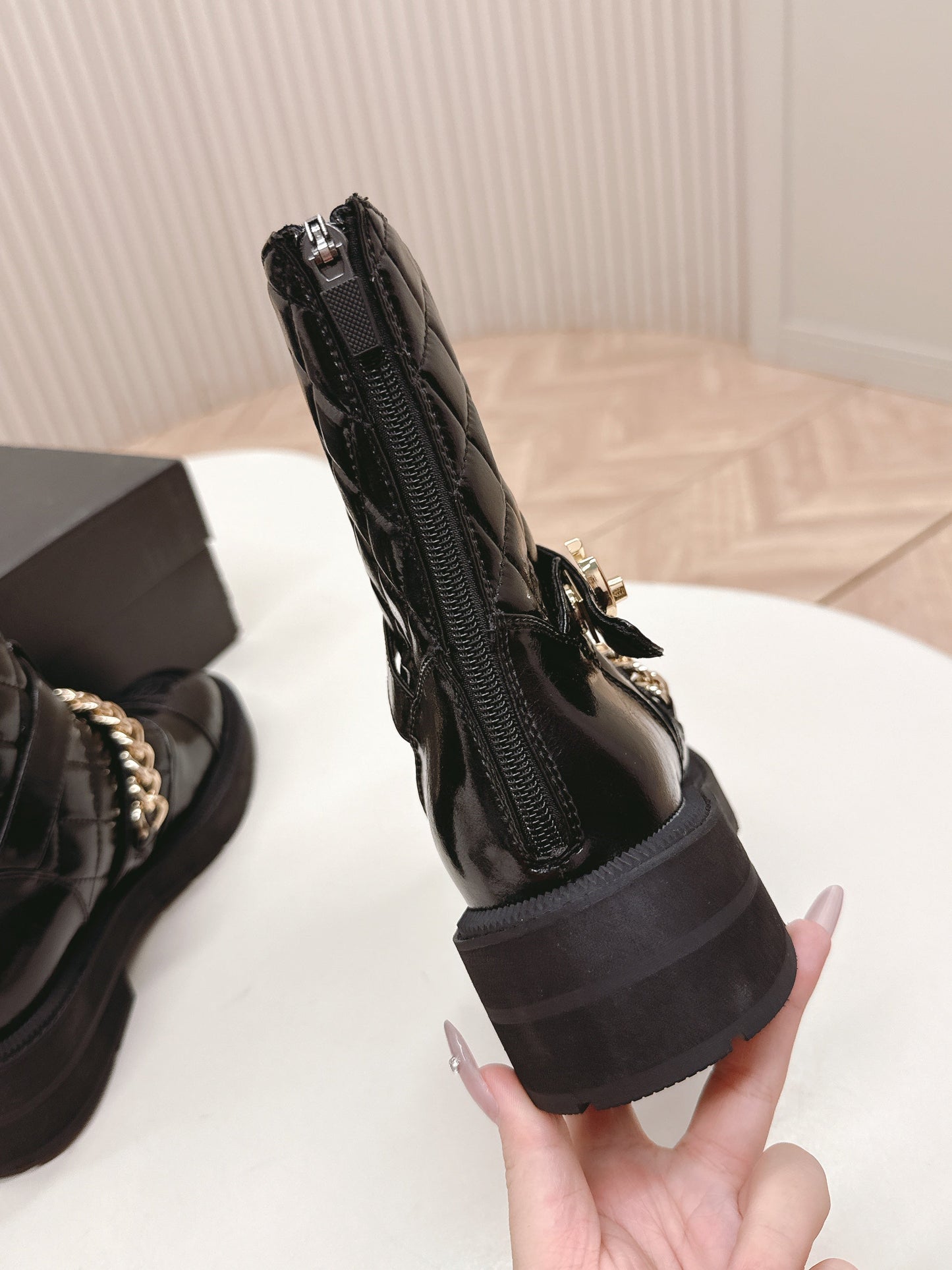 CHANEL ANKLE BOOTS 25S IN BLACK SHINY LAMBSKIN WITH GOLD HARDWARE - 35
