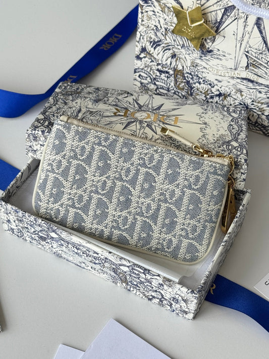 DIOR 25S ПОДОРОЖНІЙ ЧОХОЛ ДЛЯ КЛЮЧІВ MYRTE НА БЛИСКАВЦІ 14 ІЗ СИНЬОГО ЖАККАРДУ DIOR OBLIQUE