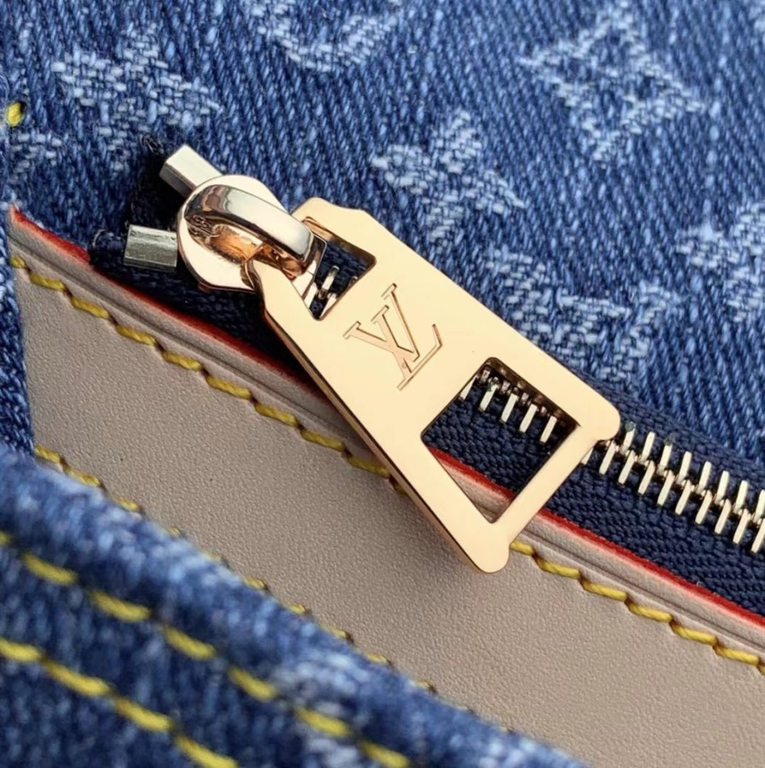 DIANE 24 IN DENIM BLUE MONOGRAM COWHIDE LEATHER TRIM