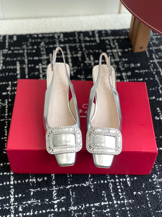 ROGER VIVIER 25S VIVIER SLINGBACK 45MM IN SILVER CALFSKIN EMBELLISHED CRYSTALS - 34