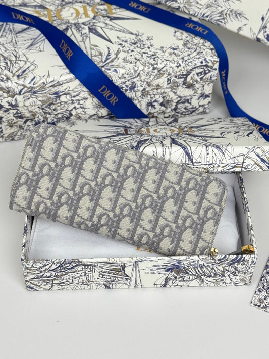 DIOR 25S ДОВГИЙ ГАМАНЕЦЬ НА БЛИСКАВЦІ 19 ІЗ ЖАКАРДОВОГО ПОЛОТНА OBLIQUE СІРОГО КОЛЬОРУ