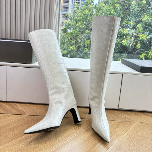 BALENCIAGA 25S ВИСОКІ ЧОБОТИ З БІЛОЇ ТИСНЕНОЇ ВОЛЯЧОЇ ШКІРИ - 34